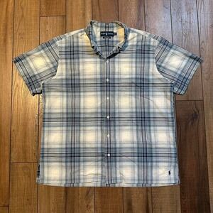 Vintage Polo‎ Ralph Lauren Plaid Shirt Men's Large Bob Camp Blue Short Sleeve